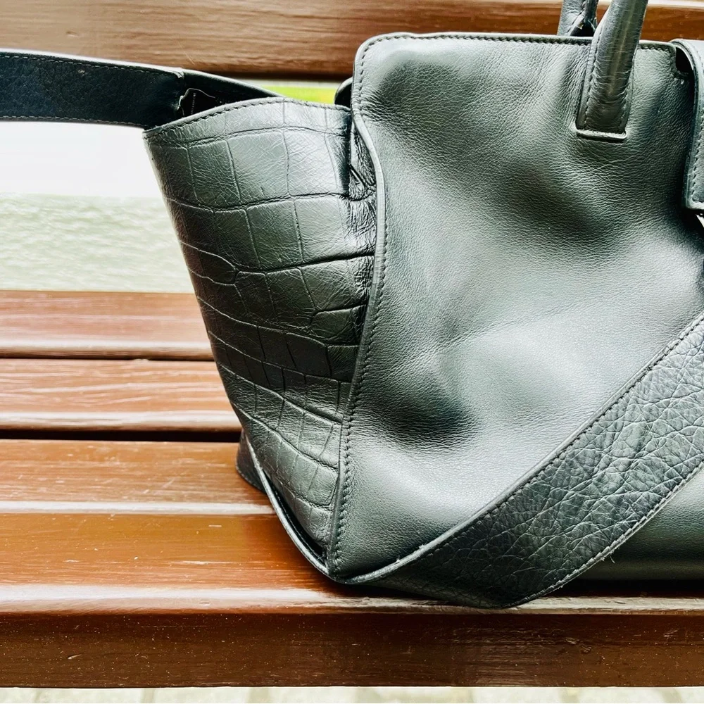 Saint Laurent Black Croc Embossed Leather Baby Downtown Cabas Tote